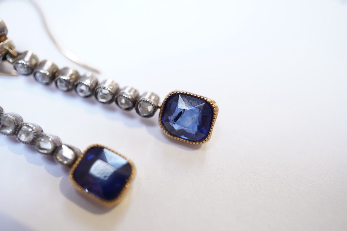 A pair of sapphire and diamond earrings, early 20th century